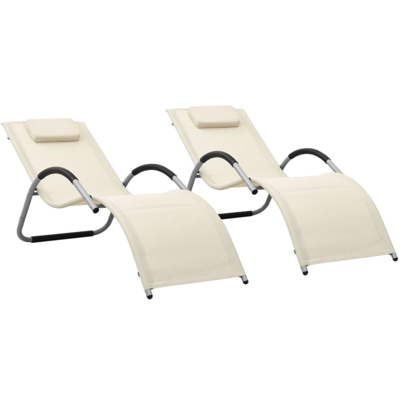 Lot de 2 Chaises longue Bain de soleil Transat de relaxations textilène crème et gris CFW195569