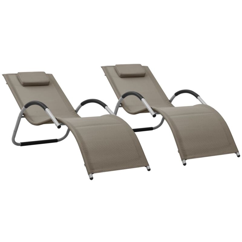 Lot de 2 Chaises longue Bain de soleil Transat de relaxations textilène taupe et gris CFW661292