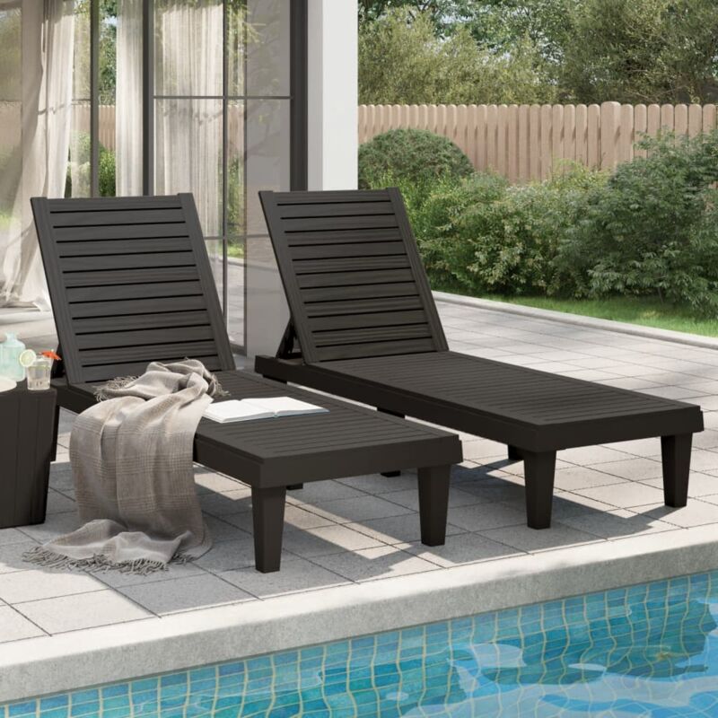 Lot de 2 Chaises longue Bain de soleil Transat de relaxations noir 155x58x83 cm polypropylène CFW567632