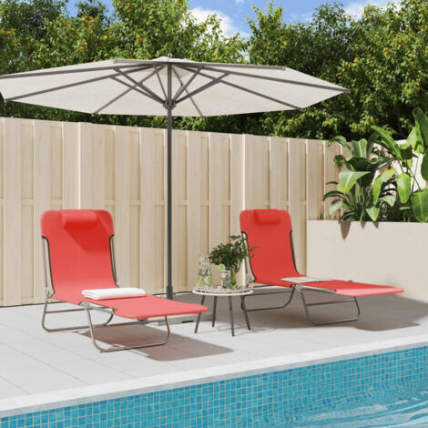 Lot de 2 Chaises longue，Bain de soleil，Transat de relaxations pliables rouge textilène et acier CFW10849