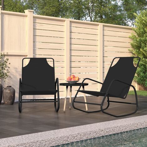 Lot de 2 Chaises longues à bascule Bain de soleil Fauteuil à bascule Noir Acier et textilène 26652