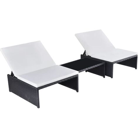 Lot de 2 Chaises longues avec table  Bain de soleil  Transat de relaxation Résine tressée Noir BSRHS910190