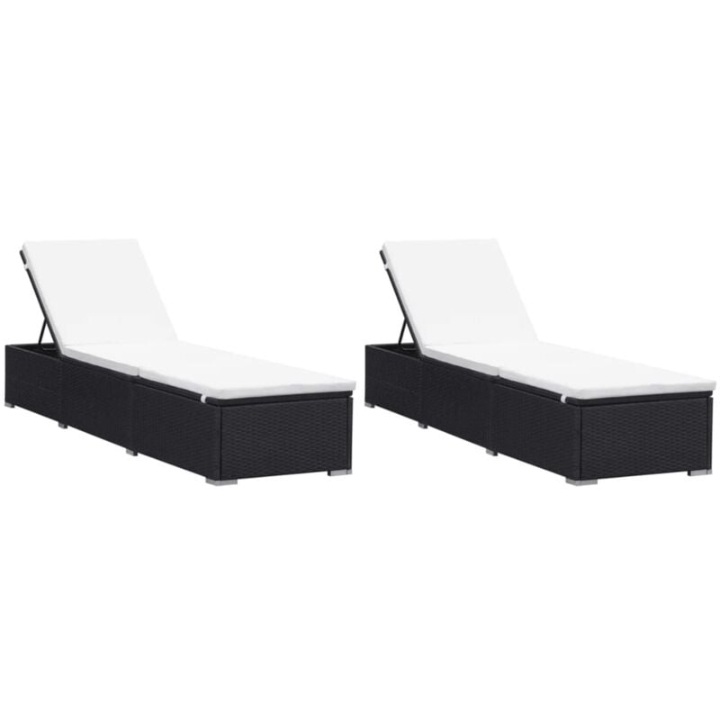 Maison Chic - Lot de 2 Chaises longues Bain de soleil Transat avec coussins Résine tressée Noir 74478