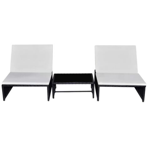 Lot de 2 Chaises longues  Bain de soleil Transat avec table Résine tressée Noir 11196