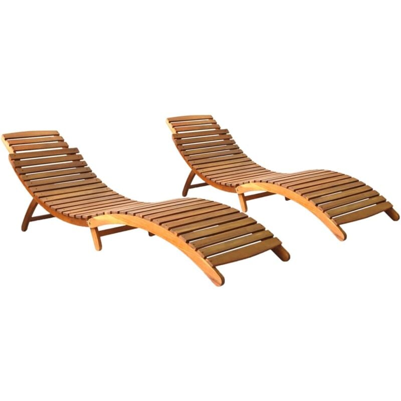 Lot de 2 Chaises longues Bain de soleil Transat Bois d'acacia solide 83542