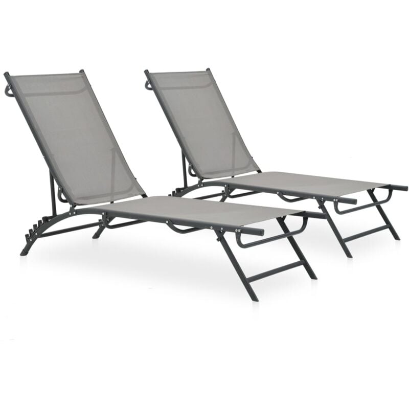 Lot de 2 Chaises longues Bain de soleil Transat Textilène et acier 43855