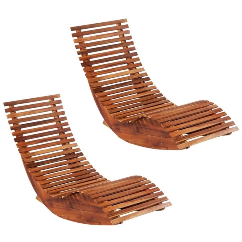 Lot de 2 Chaises longues basculantes Bain de soleil Transat Bois d'acacia 20319