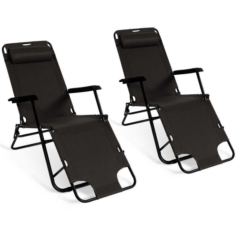 Idmarket - Lot de 2 chaises longues inclinables zen noires - Noir