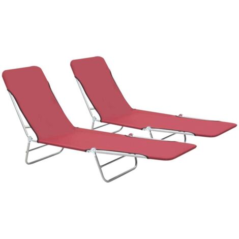 Lot de 2 Chaises longues pliables  Bain de soleil Transat Acier et tissu Rouge 25479