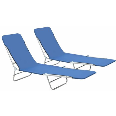 Lot de 2 Chaises longues pliables  Bain de soleil  Transat de relaxation Acier et tissu Bleu BSRHS207979