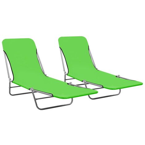 Lot de 2 Chaises longues pliables  Bain de soleil  Transat de relaxation Acier et tissu Vert BSRHS772945