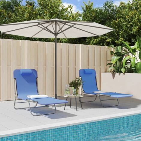 Lot de 2 Chaises longues pliables  Bain de soleil  Transat de relaxation bleu textilène et acier BSRHS926616