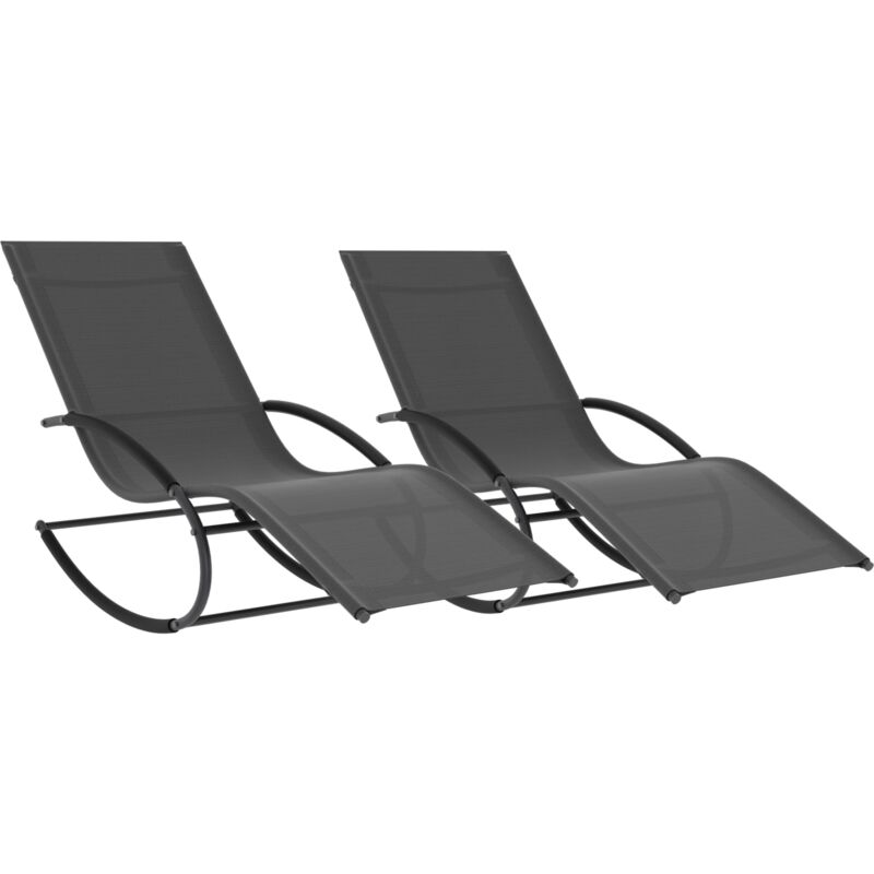 Lot de 2 chaises longues - transat de jardin à bascule malawi gris anthracite et toile grise