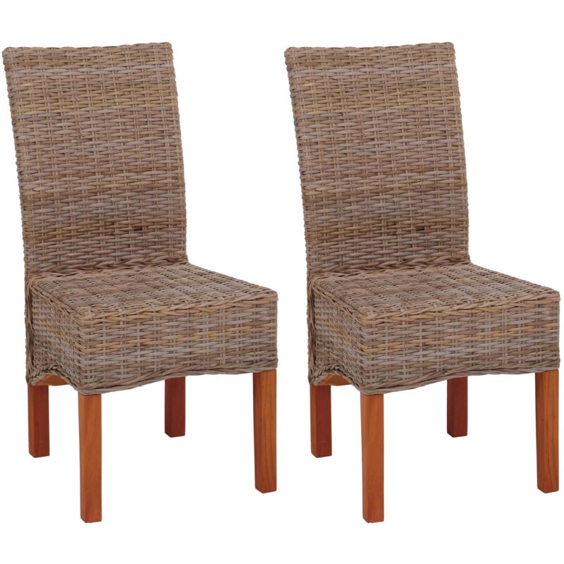 HHG - Lot de 2 chaises M44 salle à manger, rotin kubu/bois, 47x52x97cm, sans coussins HHG - Lot de 2 chaises M44 salle à manger, rotin kubu/bois, 47x52x97cm, sans coussins