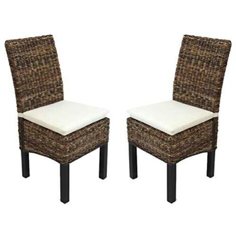 Lot de 2 chaises M69, banane tressée, pieds foncés, avec coussins