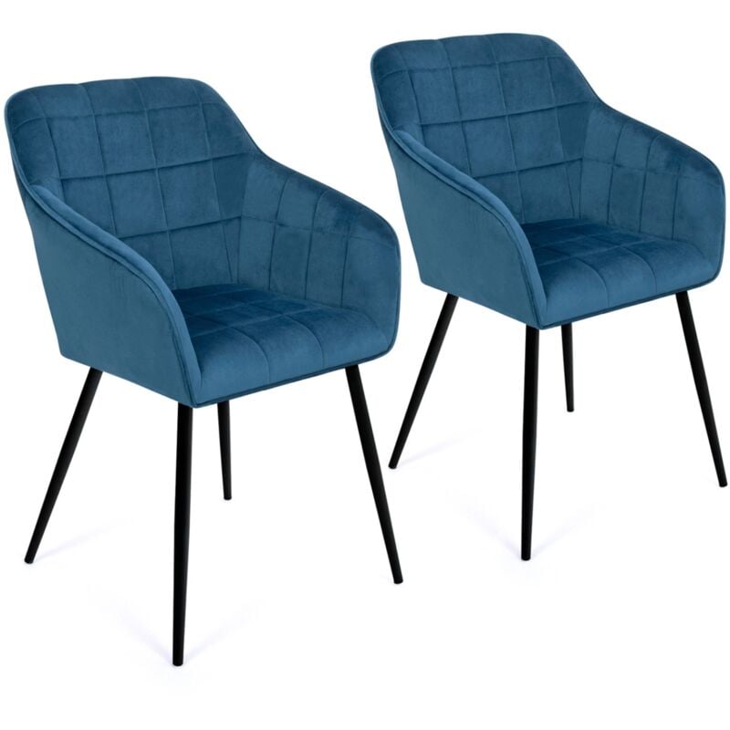Lot de 2 chaises de salle à manger, fauteuils de table mady en velours bleu canard
