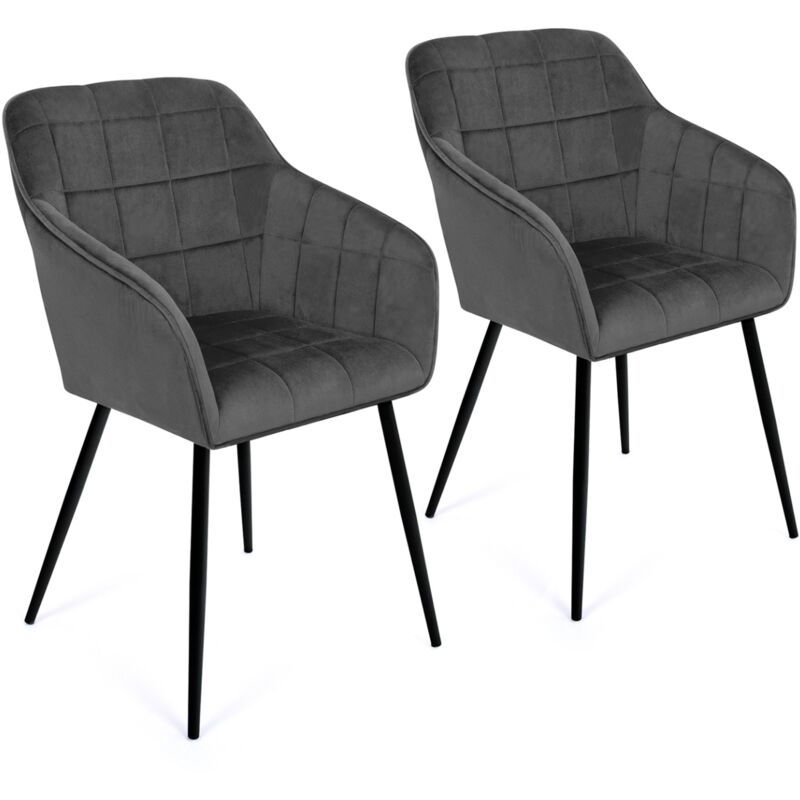 Lot de 2 chaises de salle à manger, fauteuils de table mady en velours gris foncé
