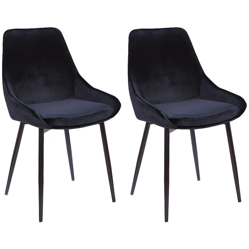 Vente-unique - Lot de 2 chaises - Velours et métal noir - Noir - masurie