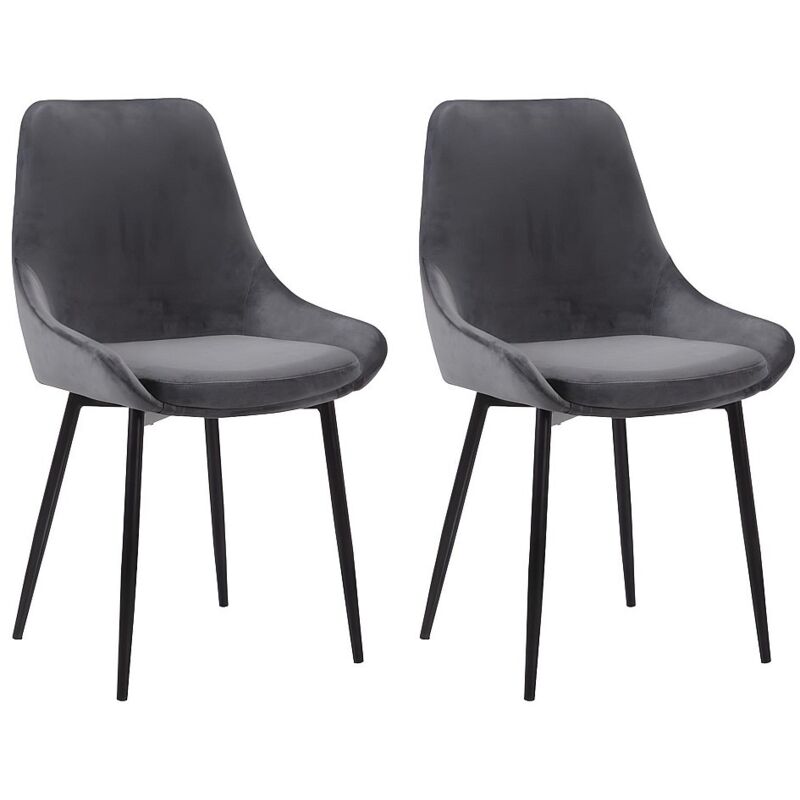 Vente-unique - Lot de 2 chaises - Velours et métal noir - Anthracite - masurie
