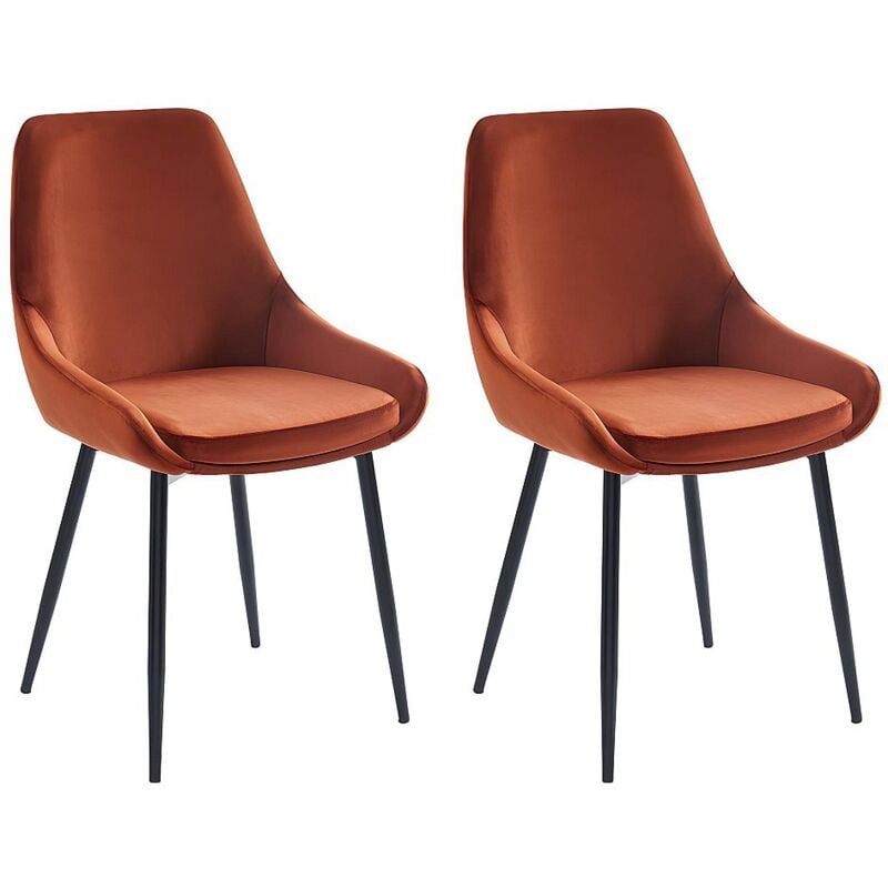 Vente-unique - Lot de 2 chaises - Velours et métal noir - Terracotta - masurie