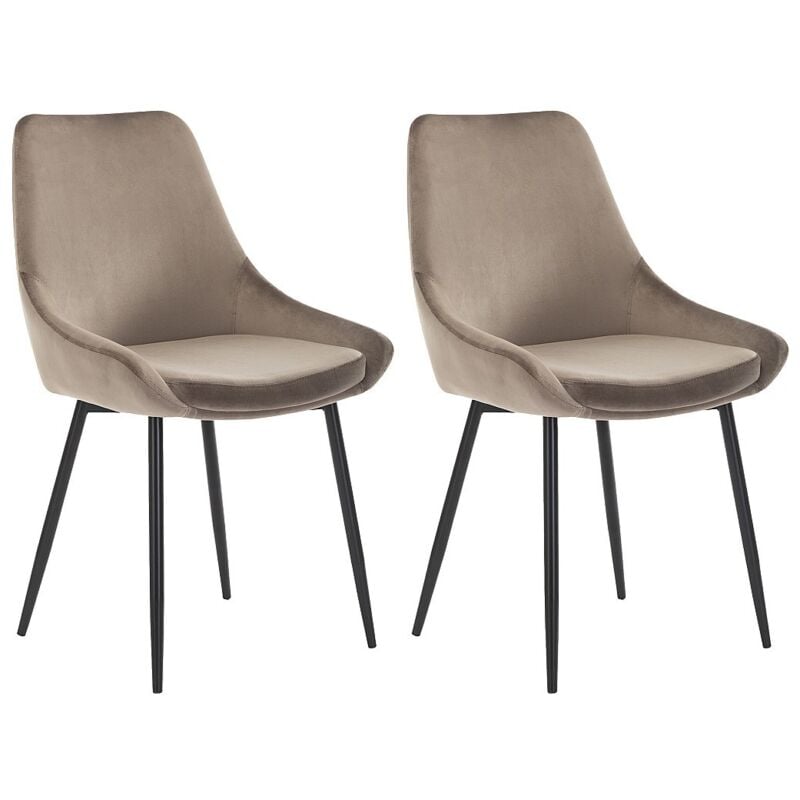 Vente-unique - Lot de 2 chaises - Velours et métal noir - Taupe - masurie