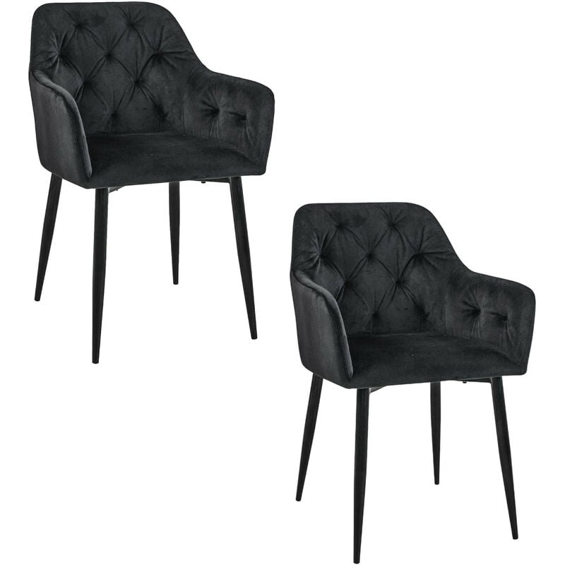 Akord - Lot de 2 chaises matelassées de salle à manger en velours SJ.030 Noir