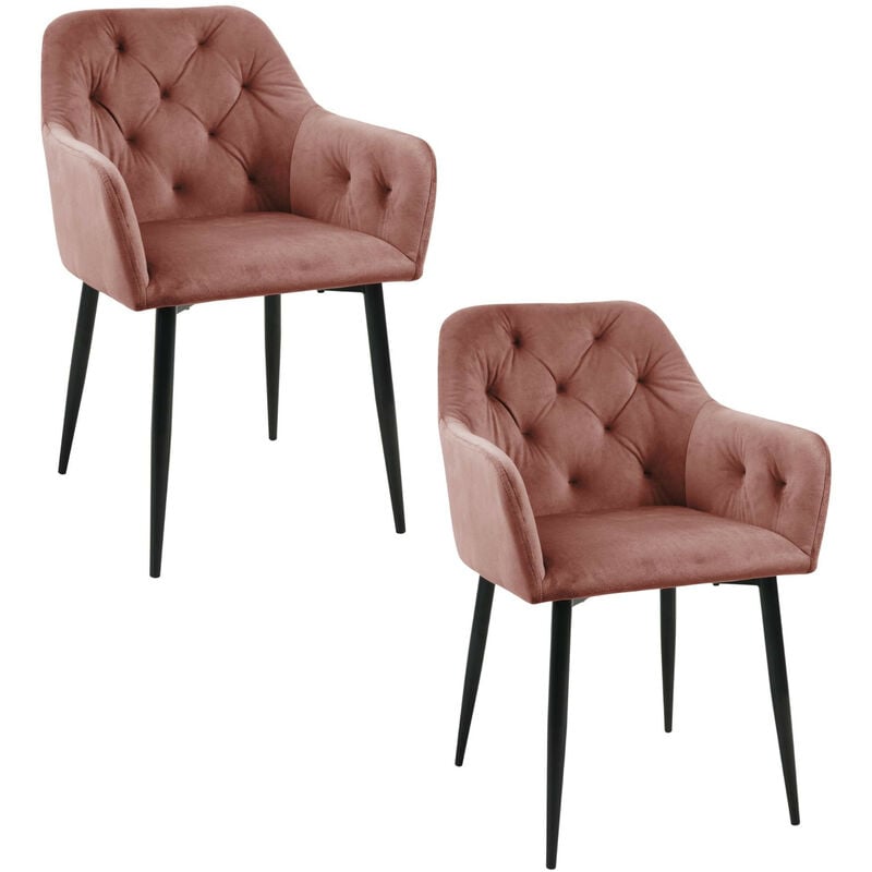 Akord - Lot de 2 chaises matelassées de salle à manger en velours SJ.030 Rose