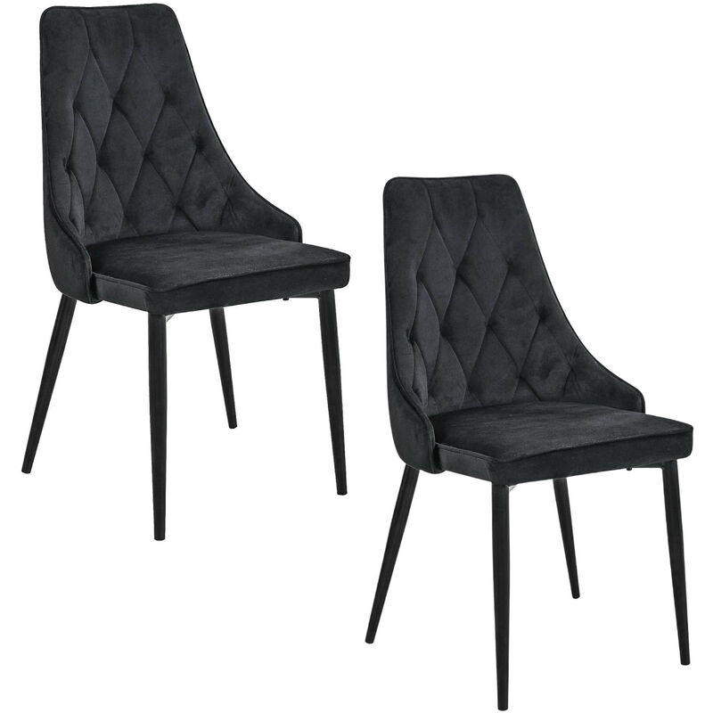 Lot de 2 chaises matelassées de salle à manger en velours AKORD SJ.054 Noir