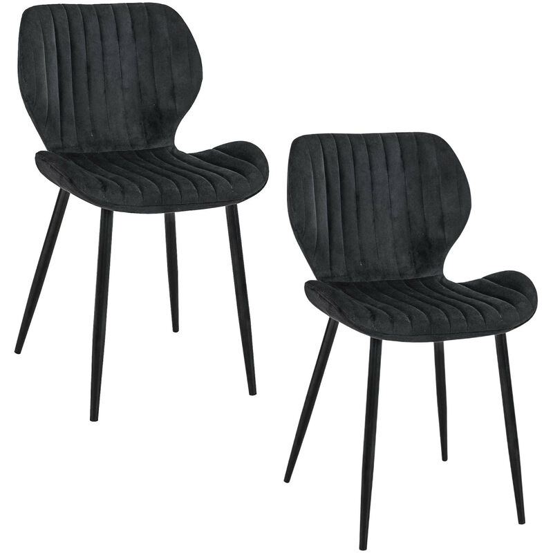 Akord - Lot de 2 chaises matelassées de salle à manger en velours SJ.17 Noir