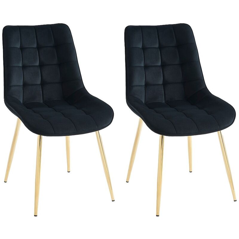 Lot de 2 chaises matelassées en velours et métal doré - Noir - OLLUA
