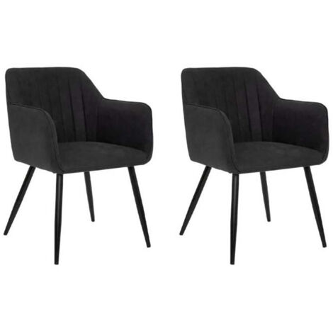 Lot de 2 chaises matelassées style fauteuil de salle à manger en velours noir avec des pieds en métal - Longueur 61,5 x Profondeur 57 x Hauteur 83 cm