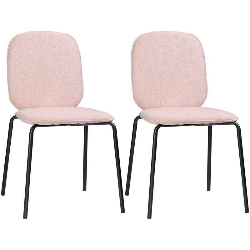 homcom - lot de 2 chaises médaillon style néo-rétro piètement acier noir revêtement tissu aspect lin rose - rose