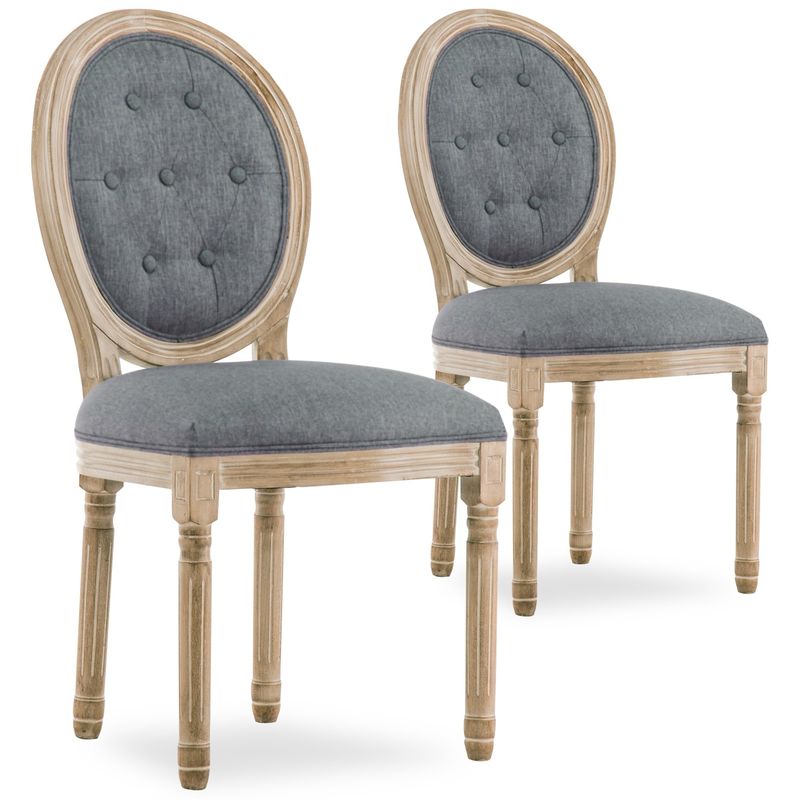 intensedeco - lot de 2 chaises médaillon capitonnées louis xvi tissu gris - gris