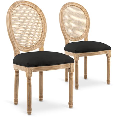 INTENSEDECO Lot de 2 chaises médaillon Louis XVI Cannage Rotin tissu Noir - Noir