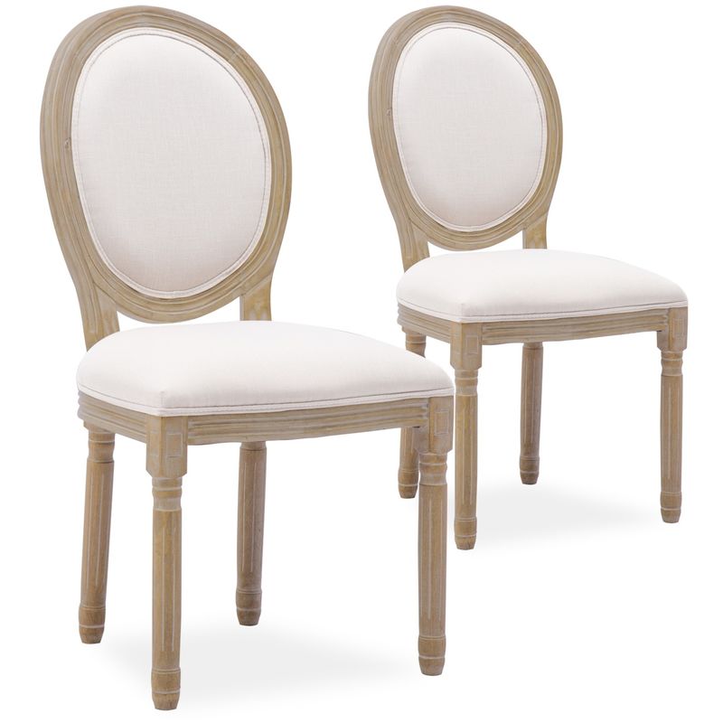 intensedeco - lot de 2 chaises médaillon louis xvi tissu beige - beige