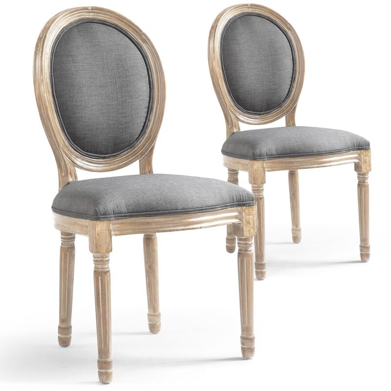 Cotecosy - Lot de 2 chaises de style médaillon Louis xvi Tissu Gris Clair