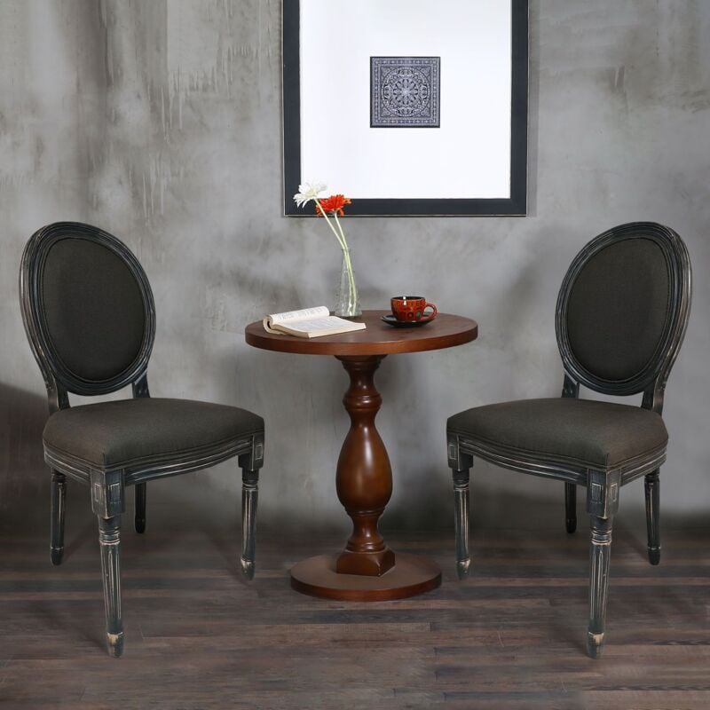 Cotecosy - Lot de 2 chaises de style médaillon Louis xvi Bois gris patiné & tissu gris