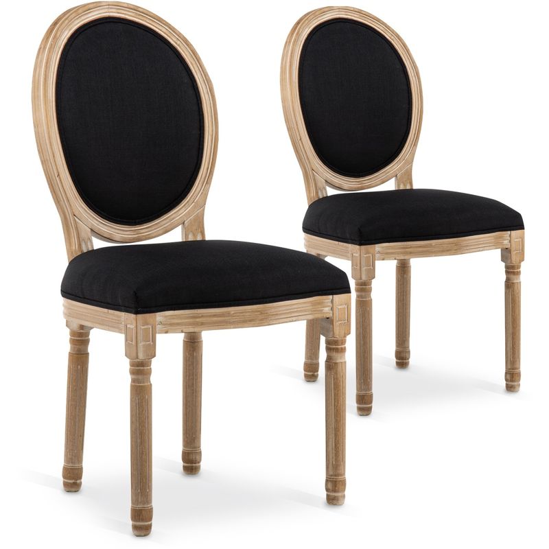 intensedeco - lot de 2 chaises médaillon louis xvi tissu noir - noir