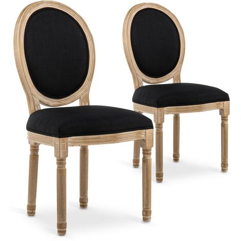 INTENSEDECO Lot de 2 chaises médaillon Louis XVI tissu Noir - Noir