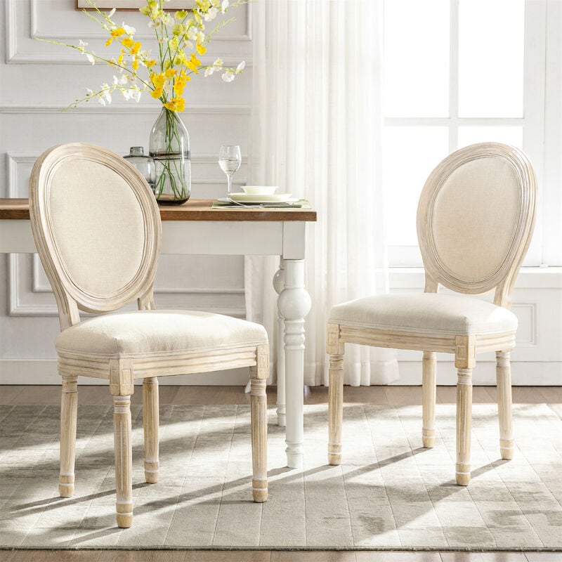 Lot de 2 chaises médaillon versailles style louis xvi Lot de 2 chaises de salle à manger - Pied bois - Tissu beige 50 x 61 x 94 cm - Gris