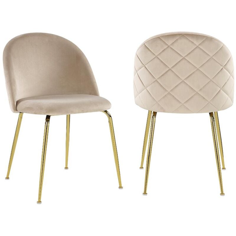 Vente-unique - Lot de 2 chaises - Velours et acier inoxydable doré - Beige - melbourne