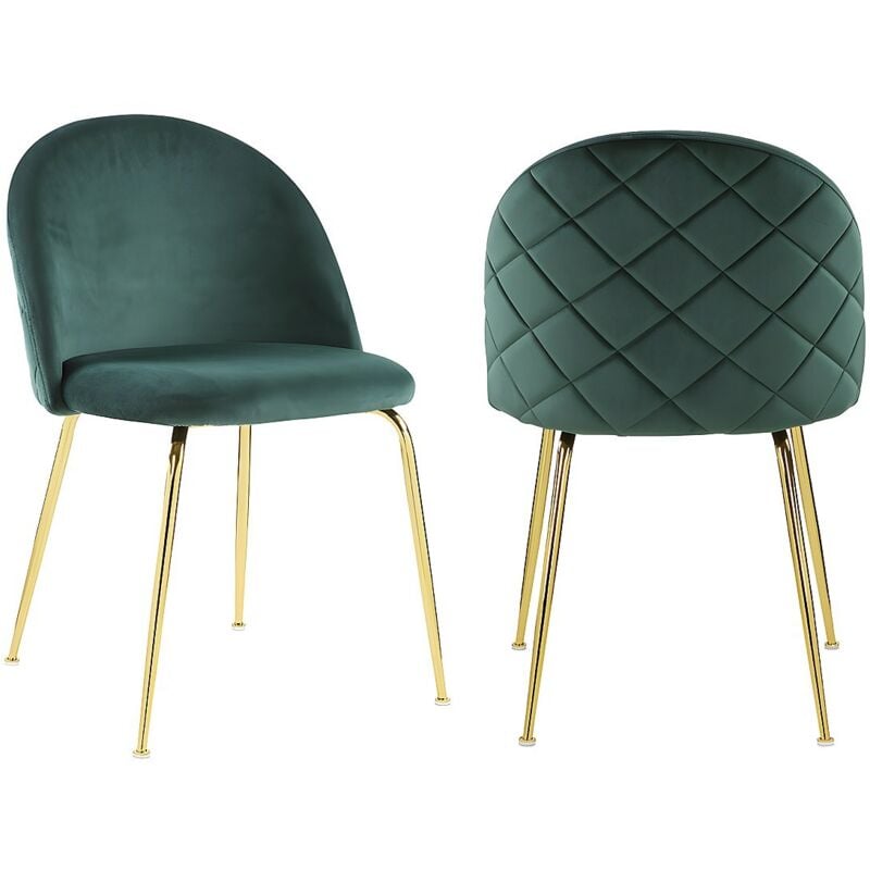 Vente-unique - Lot de 2 chaises - Velours et acier inoxydable doré - Vert - melbourne