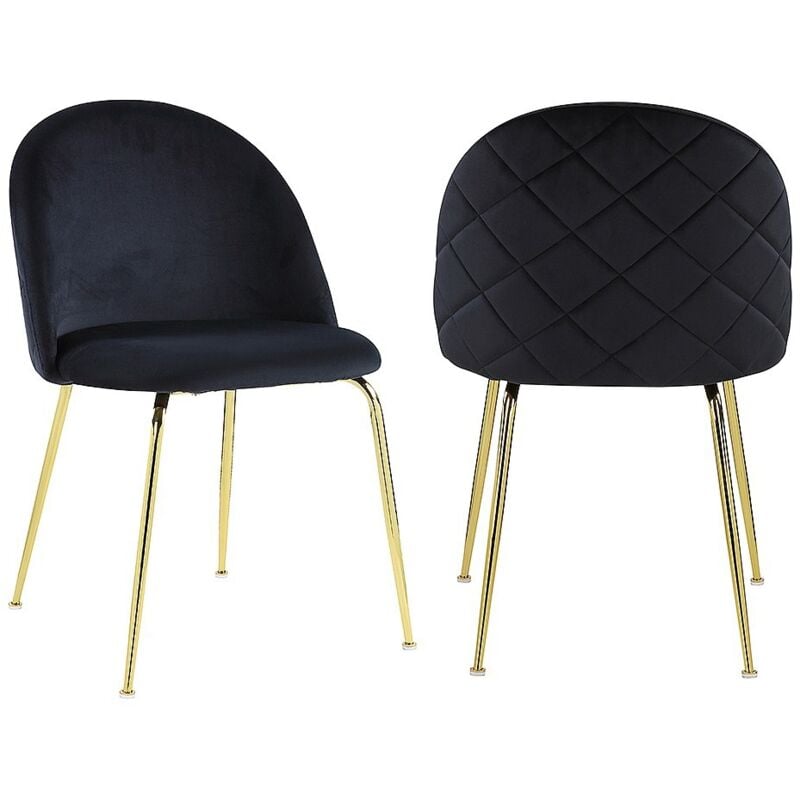 Vente-unique - Lot de 2 chaises - Velours et acier inoxydable doré - Noir - melbourne