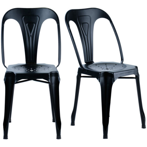 Lot de 2 chaises métal noir avec perforations sur l'assise - METALICA
