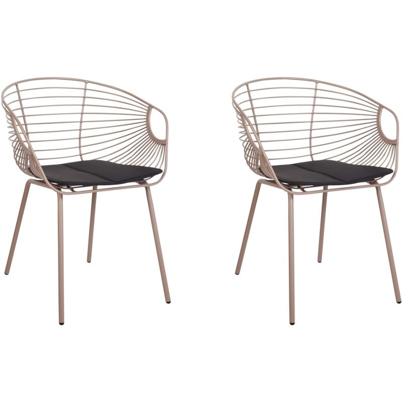 Beliani - Lot de 2 chaises Moderne Glam Industriel Salon Salle à Manger Cuisine Beige Métallique Hoback