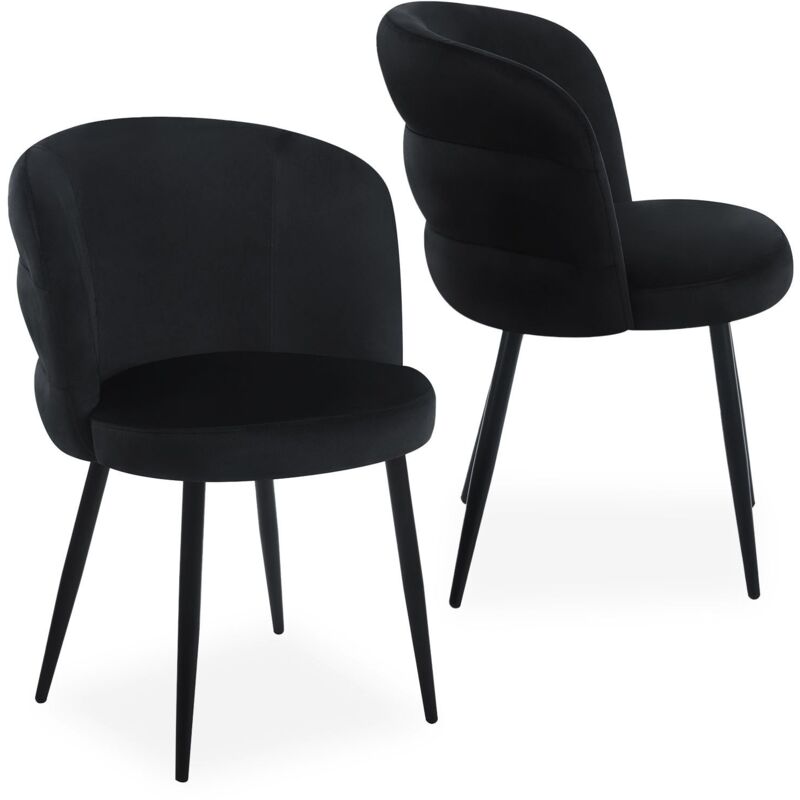 Cotecosy - Lot de 2 chaises modernes matelassées Malawi Velours Noir
