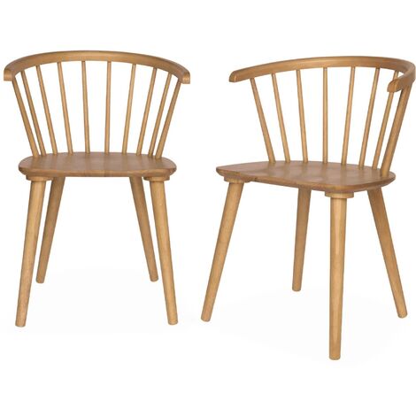 Lot de 2 chaises naturelles à barreaux en bois et contreplaqué. Paula. L 51 x P 53 x H 75cm