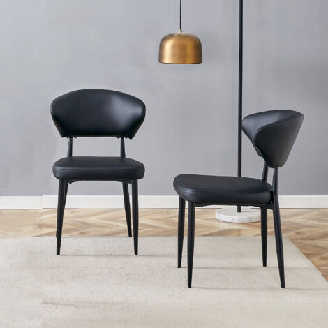 Lot de 2 Chaises Noir Nordique, Dossier Incurvé - Design Ergonomique avec Pieds en Métal - pour salle à manger