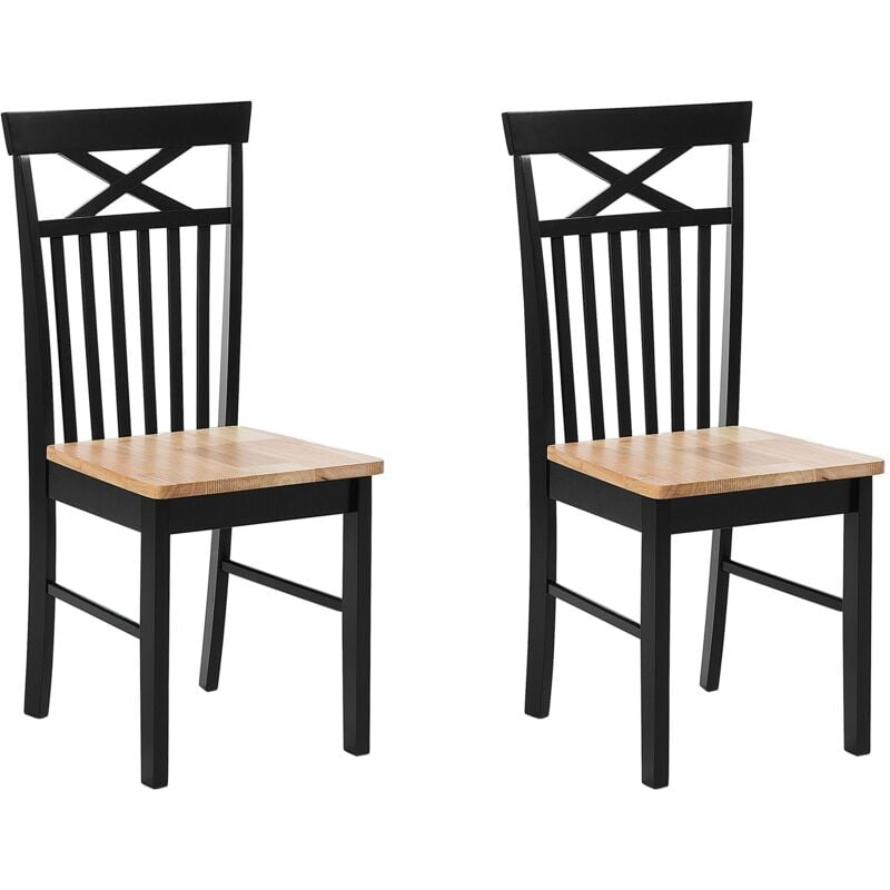 Beliani - Lot 2 Chaises Noires en Bois Naturel de Qualité Design Simple et Universel pour Chaque Salle à Manger ou Cuisine Contemporaine