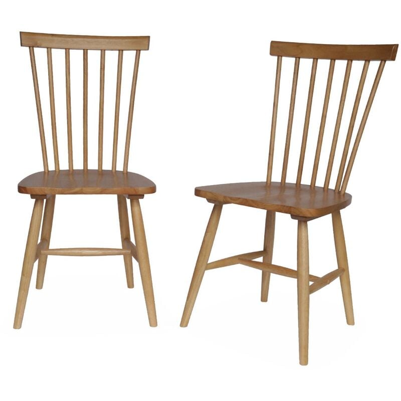 Sweeek - Lot de 2 chaises naturelles à barreaux en bois d'hévéa. romie. l 50.8 x p 44.2 x h 90cm